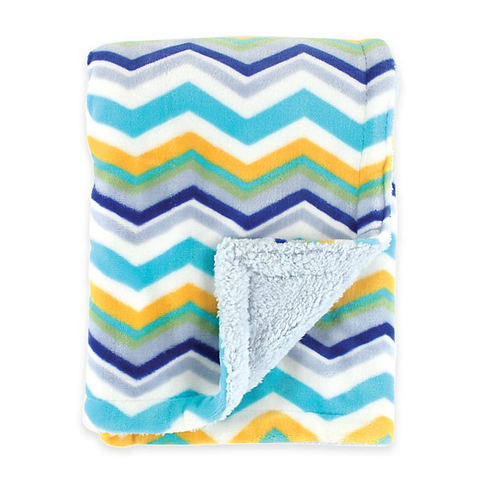 BabyVision® Hudson Baby® Double Layer Chevron Blanket with Sherpa Backing in Blue
