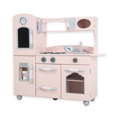 pink wooden play kitchen