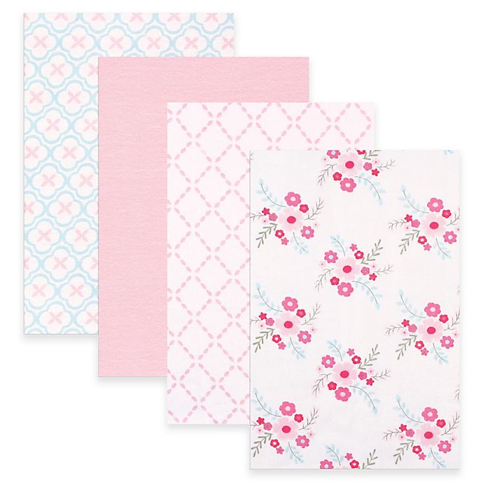 BabyVision® Luvable Friends® 4-Pack Floral Flannel Receiving Blankets in Pink