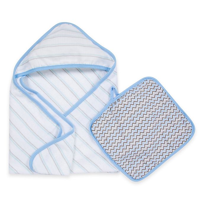 MiracleWare Muslin Hooded Towel & Washcloth Set in Blue & Grey