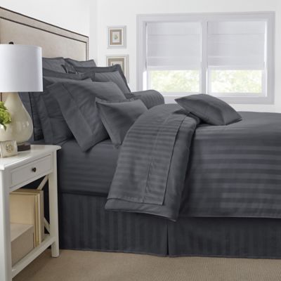 500-Thread-Count Damask Stripe Reversible Duvet Cover Set ...