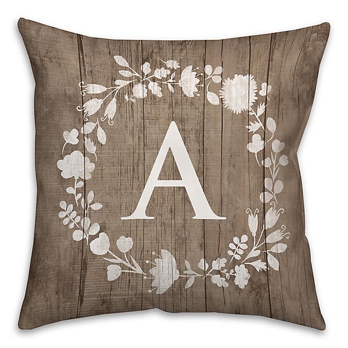 White Flower Wreath 16-Inch Square Throw Pillow in Brown
