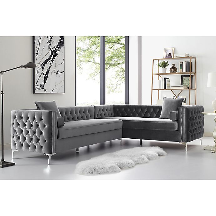 Inspired Home Velvet Sectional Sofa, Sectional Sofa Grey Velvet