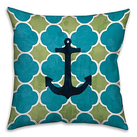 Anchor and Quatrefoil Throw Pillow in Blue/Green - Bed Bath & Beyond