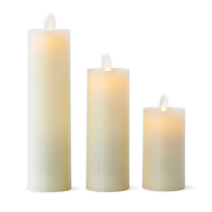 Candles Set Of3 Luminara Flameless LED Timer Remote WAX Pillar Ivory Moving Wick 
