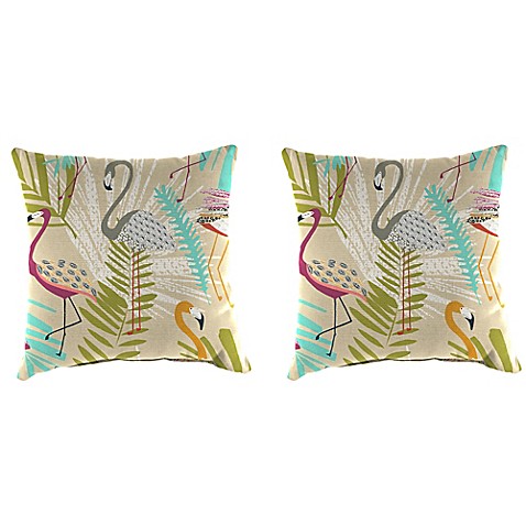 Outdoor 18-Inch Square Throw Pillows in Flamingos Spring (Set of 2) - Bed Bath & Beyond
