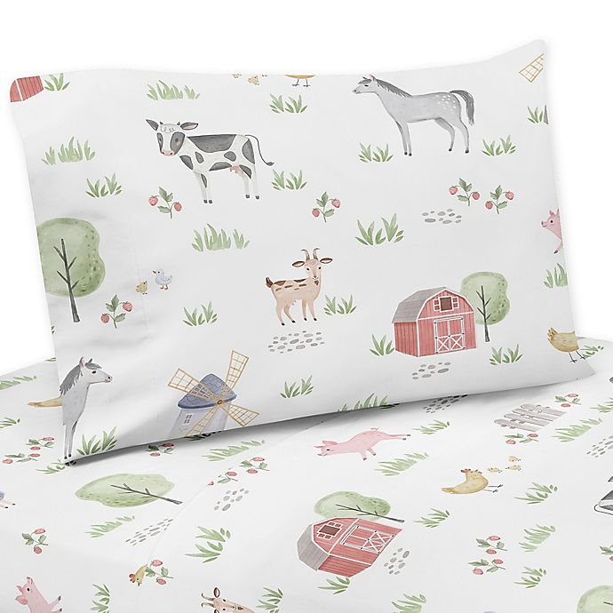 Sweet Jojo Designs Farm Animals Sheet Set in Red/Blue