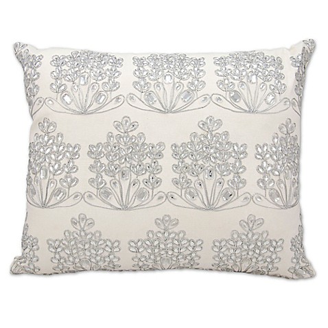 Michael Amini Ice Flowers Rectangle Throw Pillow in White - Bed Bath & Beyond