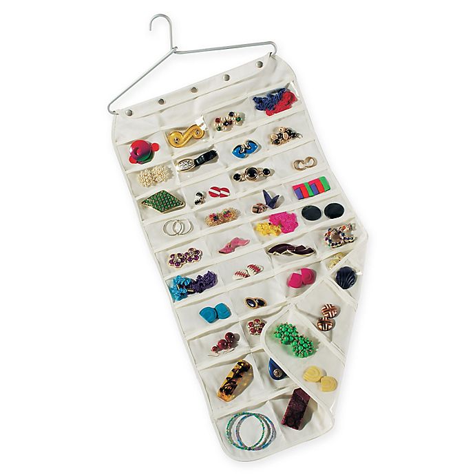 80 Pockets Double Sided Hanging Jewelry & Accessories Organizer Non-woven White 