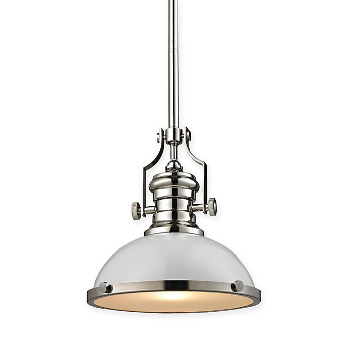 Elk Lighting 13-Inch Light Pendant Light in Polished Nickel with White Glass Shade