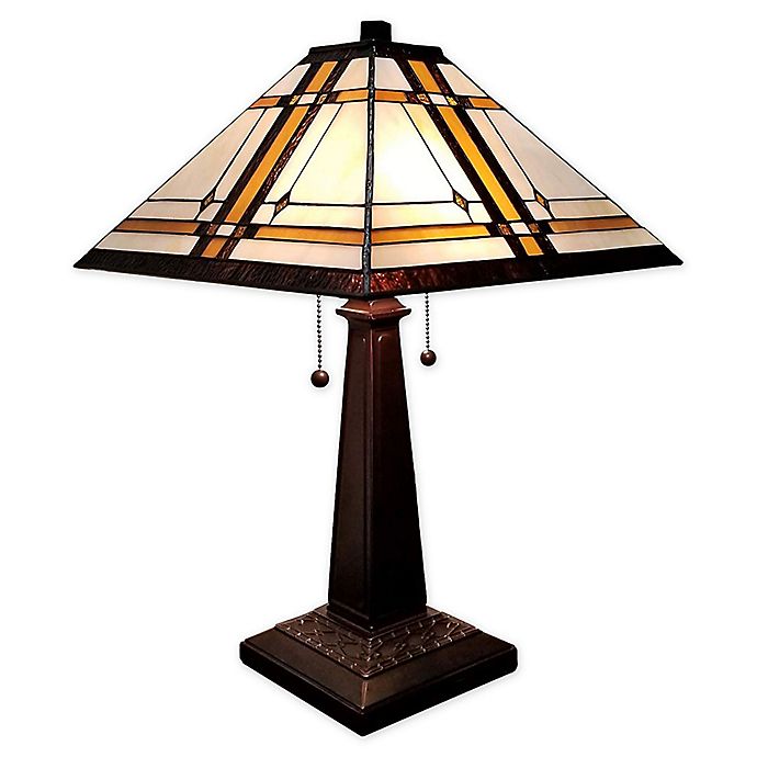 Tiffany Style Mission 2-Light Table Lamp in Yellow/Brown