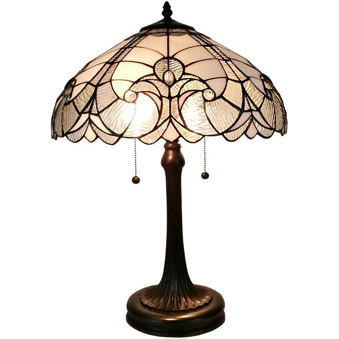 Tiffany Style 2-Light Floral Table Lamp in Black with Stained Glass Shade