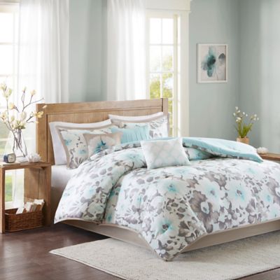 Buy Madison Park Makena 7-Piece California King Comforter Set in Aqua ...