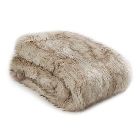 Wild Mannered Luxury Long Hair Faux Fur Throw Blanket in Champagne Fox ...