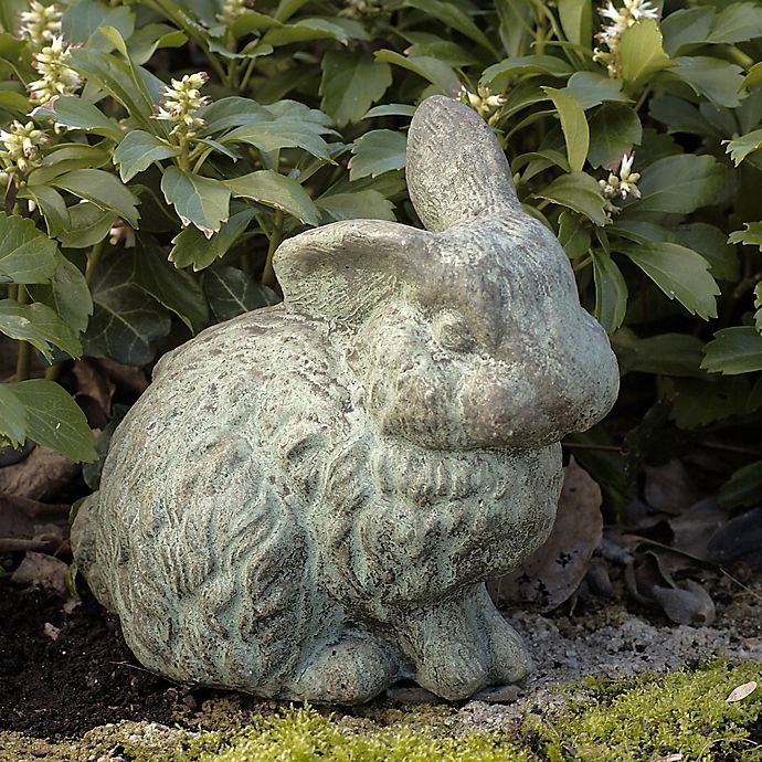 Campania Rabbit with One Ear Up Garden Statue in Copper Bronze