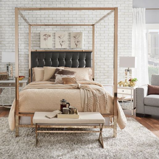 Inspire Q Indio Champagne Gold Upholstered Canopy Bed Bed Bath Beyond