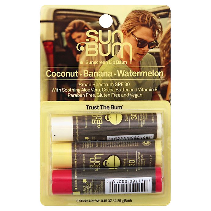 Sun Bum® Sunscreen Lip Balm in Coconut, Banana, and Watermelon SPF 30 (Set of 3)