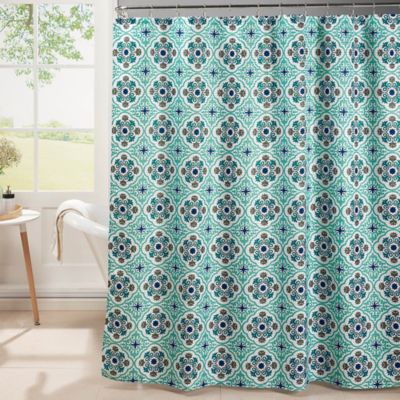 Oxford Weave Textured Shower Curtain in Aqua - Bed Bath & Beyond