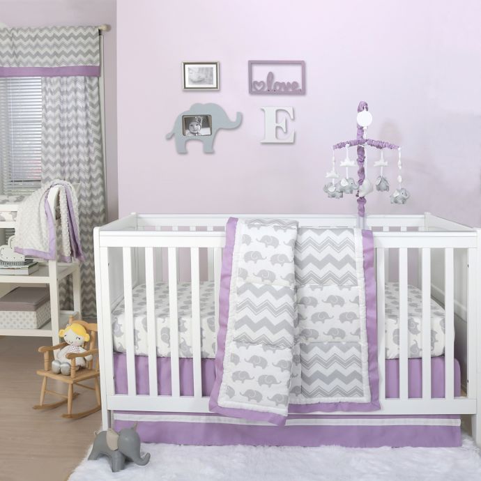 The Peanutshell Elephant Crib Bedding Collection In Grey Purple Bed Bath Beyond