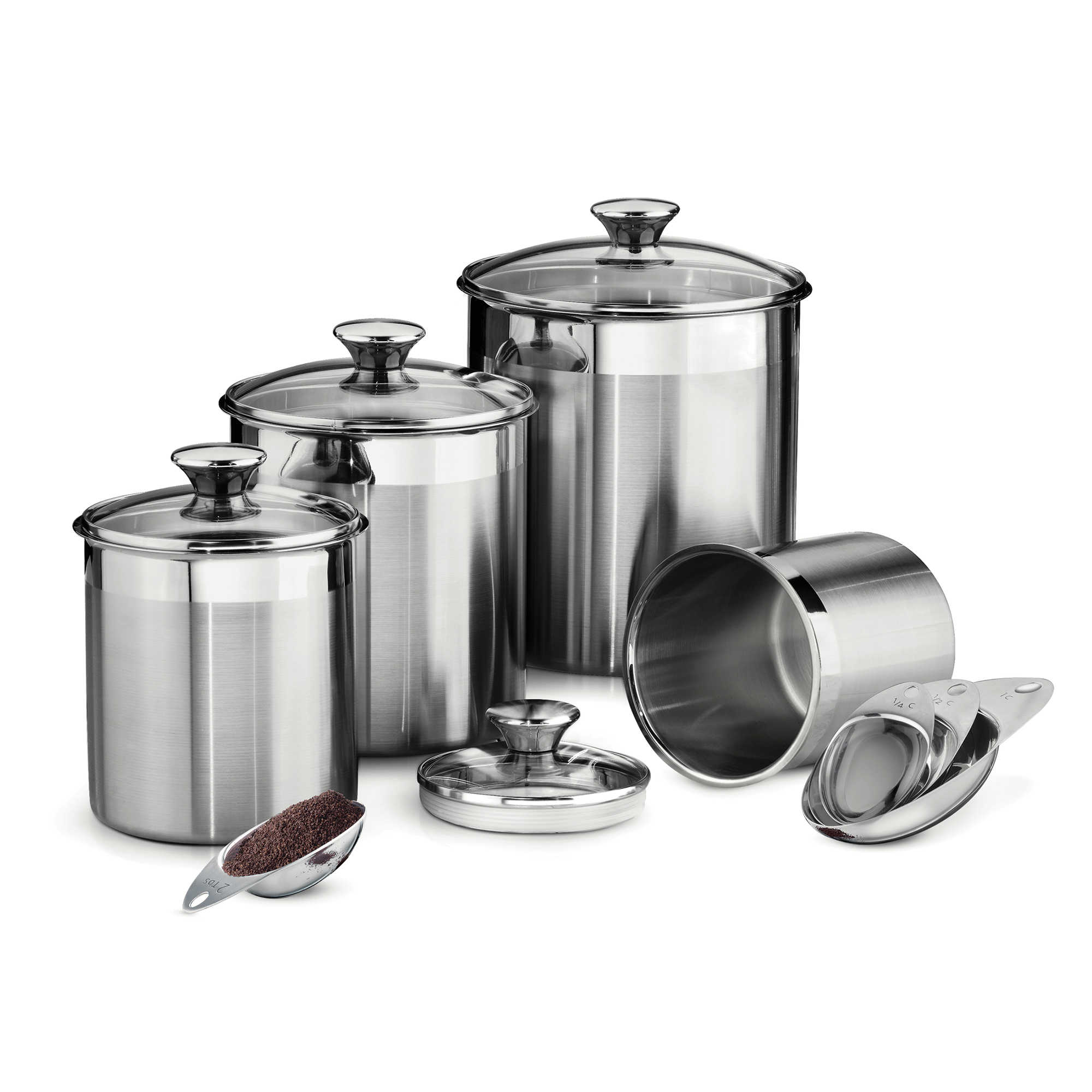 Kitchen Canisters, Glass Canister Sets for Coffee - Bed Bath & Beyond  image of TramontinaÃ‚Â® Gourmet 8-Piece Stainless Steel Covered Canister and  Scoop Set