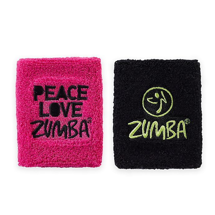 2pk ZUMBA Peace Love Wrist Bands Pink and Black 
