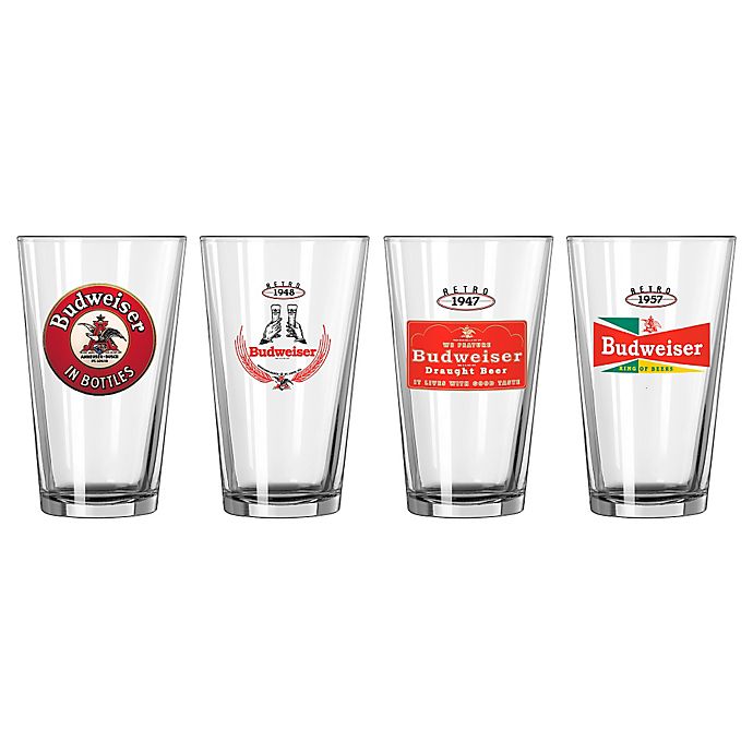 Details about   Budweiser beer glass 18oz Set of 4 
