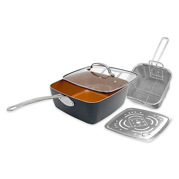 Gotham Steel Deep Square Nonstick Pan with Steamer Tray Lid Frying Basket for sale online 