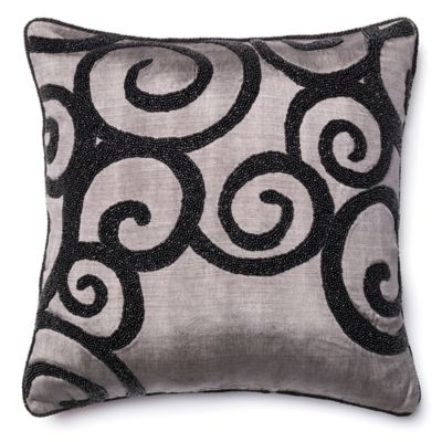 Loloi Acrylic Black Beaded Swirl Throw Pillow in Grey - Bed Bath & Beyond