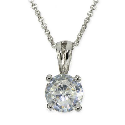 Sterling Silver Round Cubic Zirconia Solitaire 18-Inch Pendant Necklace ...