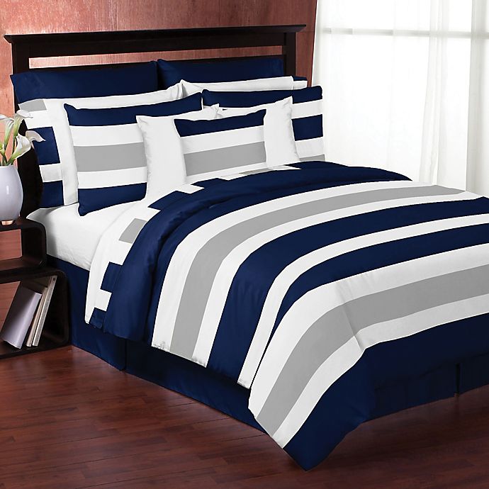 Sweet Jojo Designs Navy and Grey Stripe Bedding Collection