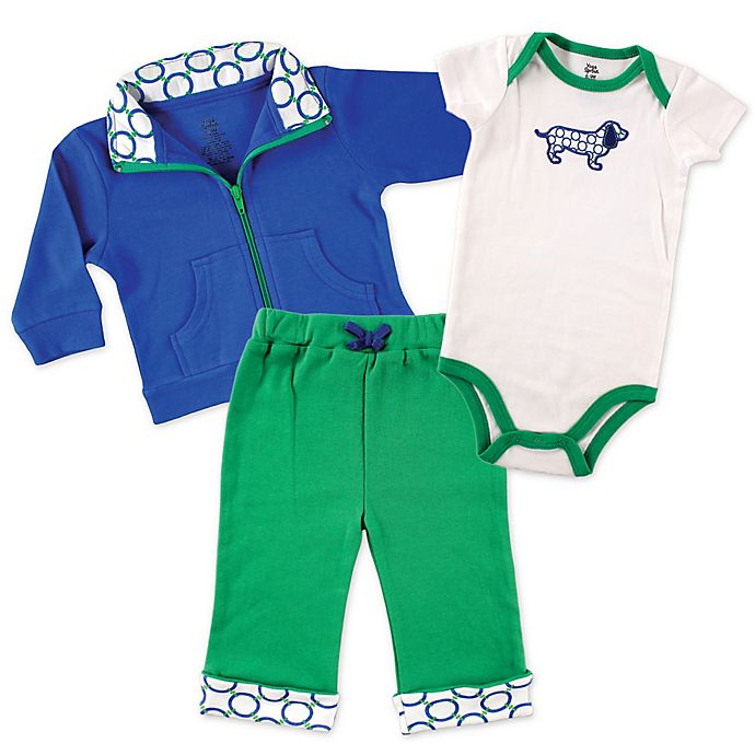 Baby Vision® Yoga Sprout 3-Piece Dog Bodysuit, Jacket, and Pant Set in Blue/Green