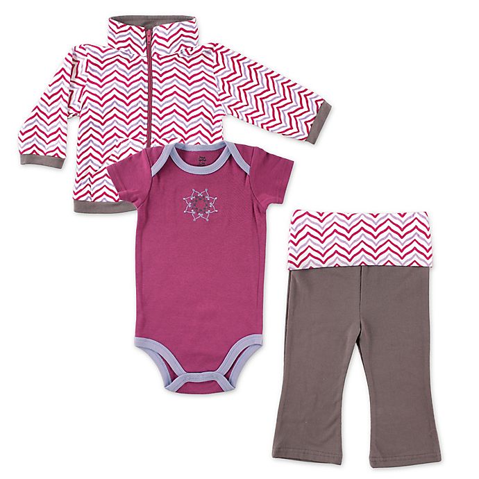 BabyVision® Yoga Sprout 3-Piece Lotus Jacket, Bodysuit and Pant Set in Purple
