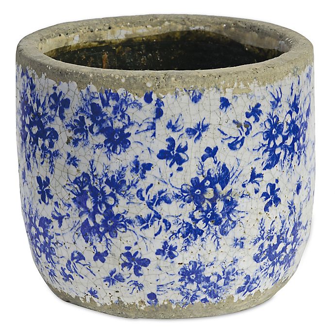 A&B Home Floral Round Ceramic Indoor/Outdoor 7-Inch Planter in Blue/White