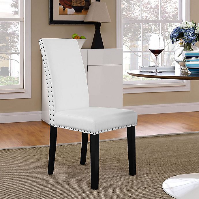 Modway Parcel Vinyl Dining Side Chair, White Leather Dining Side Chair