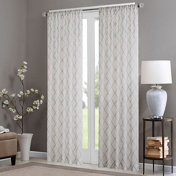 Madison Park Irina Rod Pocket Sheer Window Curtain Panel in White/Grey (Single)