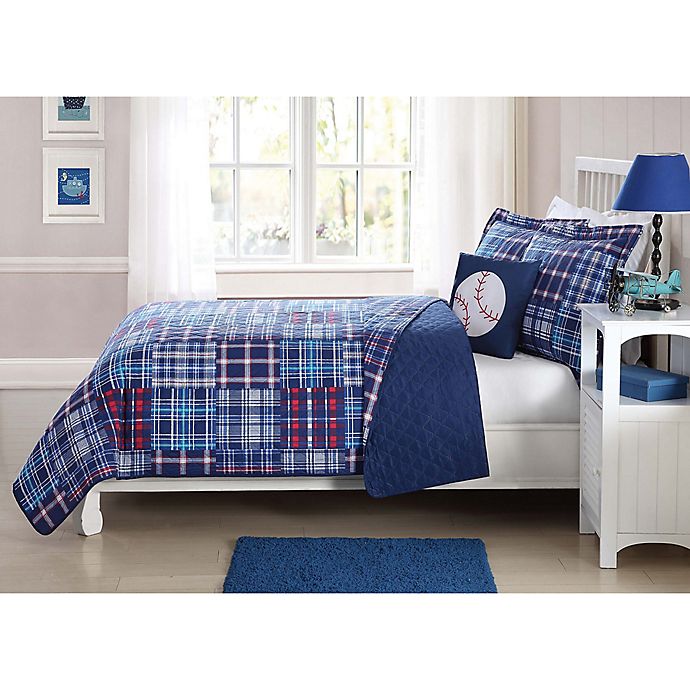Plaid Patch 3-Piece Quilt Set in Blue/Red