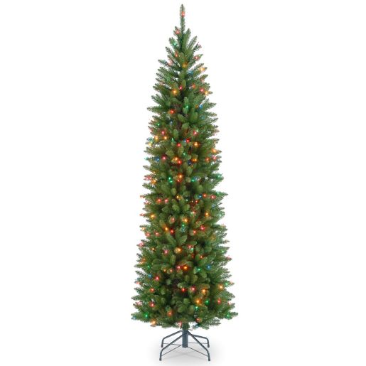 National Tree Kingswood Fir Hinged Pre Lit Pencil Christmas Tree With Multicolored Lights Bed Bath Beyond