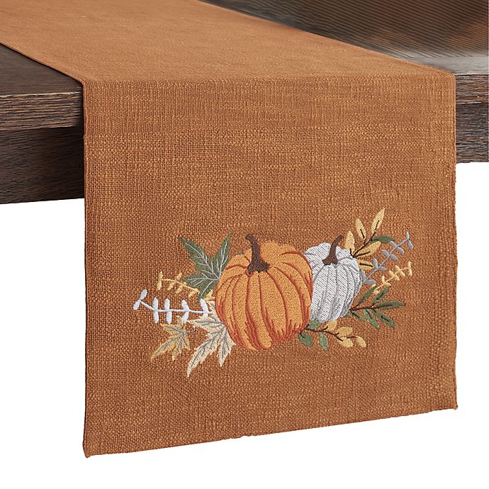 Pumpkin Embroidered Table Runner in Pecan