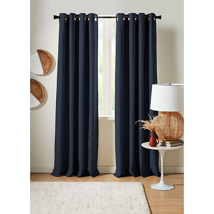 Studio 3B™ 63-Inch Cotton Linen Grommet 100% Blackout Window Curtain Panel in Navy (Single)