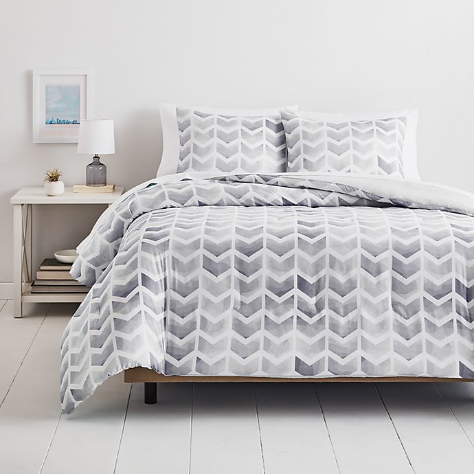 Simply Essential™ Watercolor Chevron 3-Piece King Comforter Set in Grey