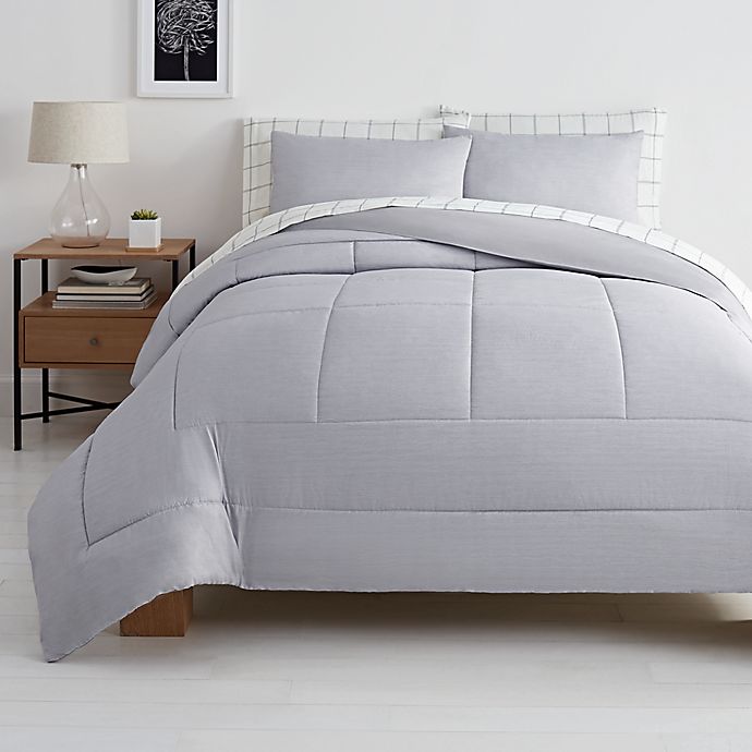 Simply Essential™ Reed Windowpane 7-Piece King Comforter Set in Grey