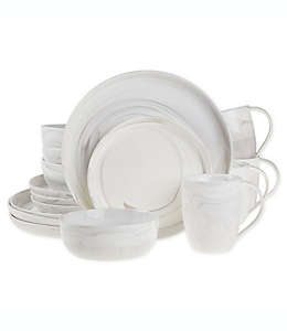 Vajilla de porcelana Artisanal Kitchen Supply® Coupe Marbleized color gris, Set de 16 piezas
