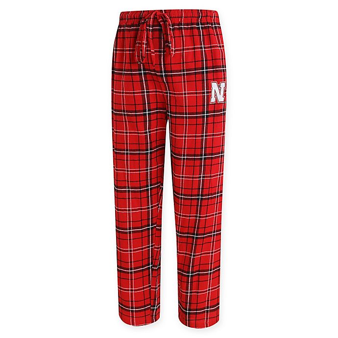 University of Nebraska Men's Flannel Plaid Pajama Pant with Left Leg Team Logo