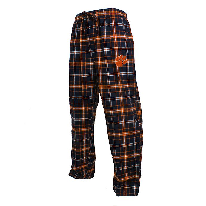 Clemson University Men's Flannel Plaid Pajama Pant with Left Leg Team Logo