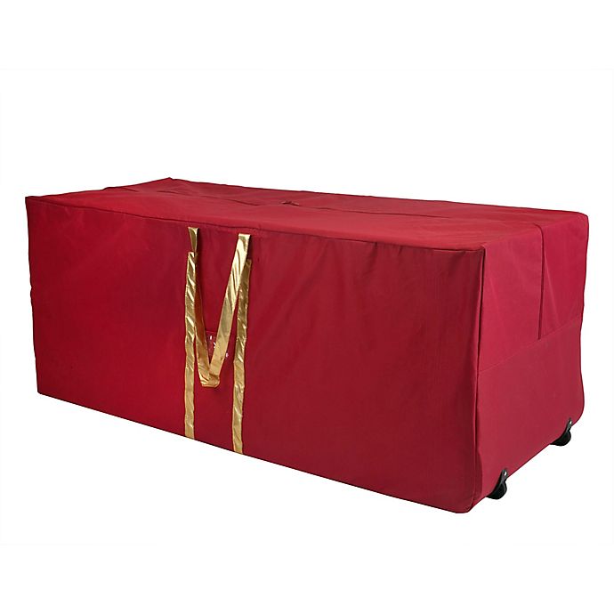 Simplify Holiday Tree/Decoration Storage Tote with Wheels in Red/Gold