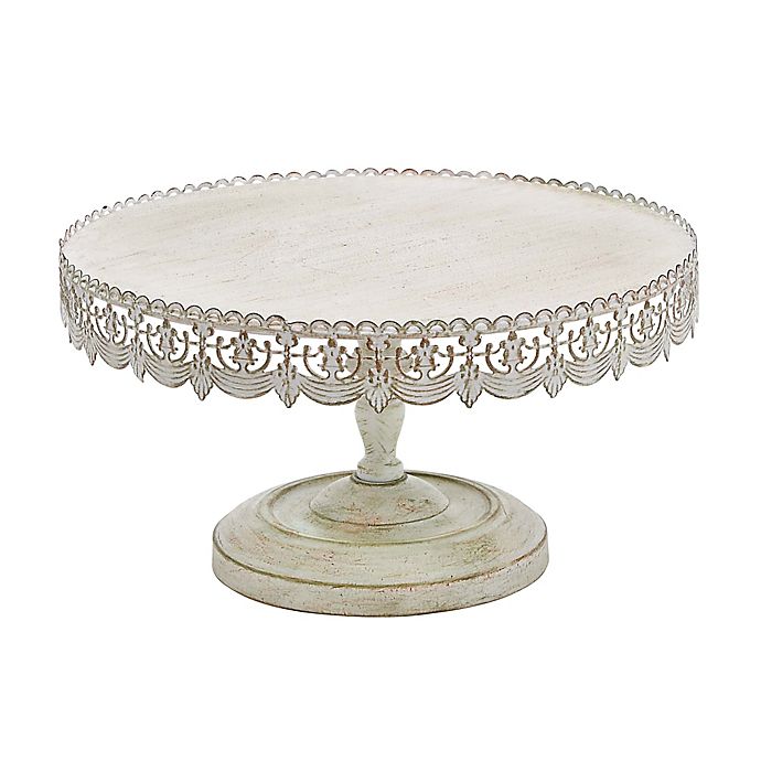 Ridge Road Décor 16-Inch Lace Edge Iron Pedestal Cake Stand in White