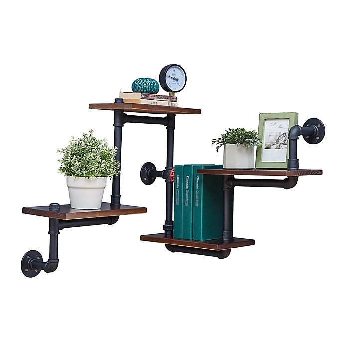 Danya B.™ 4-Tier Floating Corner Or Straight Staggered Industrial Pipe Shelving Unit