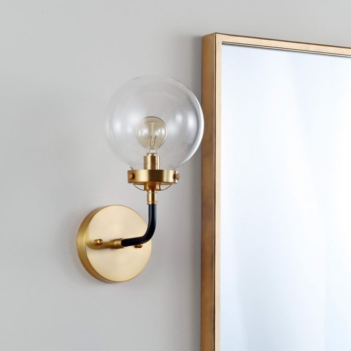 JONATHAN Y Caleb 1-Light 8 Brass Wall Sconce in Black/Brass