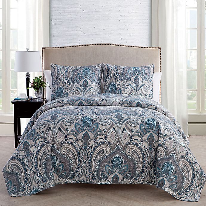 VCNY Home Lawrence Damask King Quilt Set in Blue