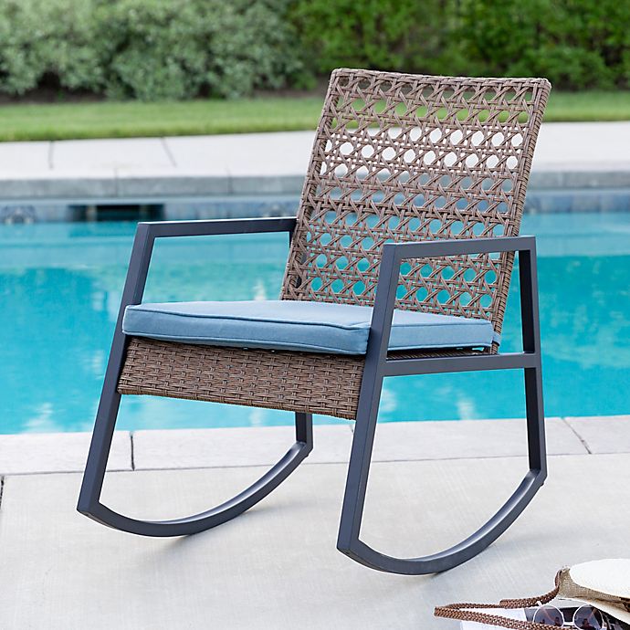 Forest Gate Patio Wicker Rocking Chair in Blue/Brown